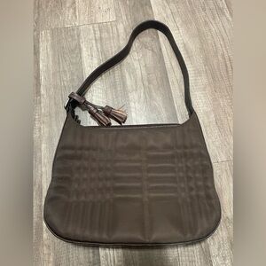 Brown nylon leather quilted shoulder bag lune Burberry style Preppy designer Y2K